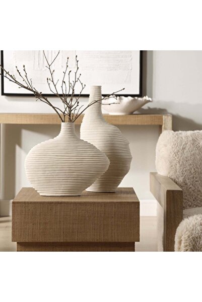 UTTERMOST Duostacked Matte White Vases, S/2