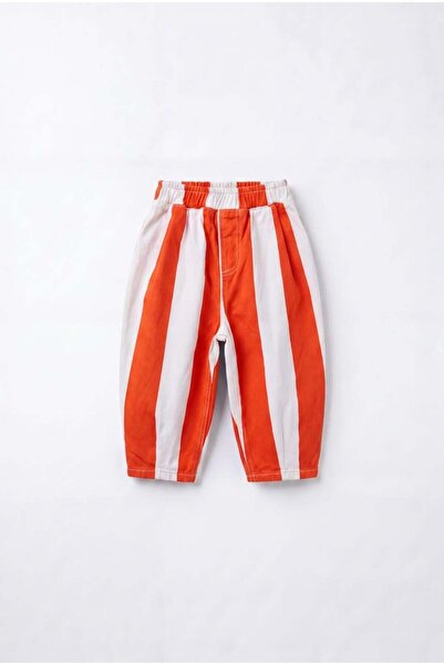 Magu Children's Red and White Striped Elastic Waist Pants