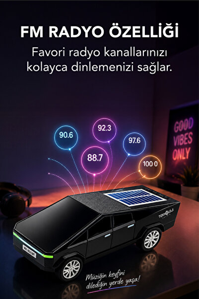 Teknoloji Gelsin WS-699 Cybertruck Model Bluetooth Hoparlör | TWS Stereo | Güneş Enerjili Şarj | USB / TF Kart / AUX / FM Radyo