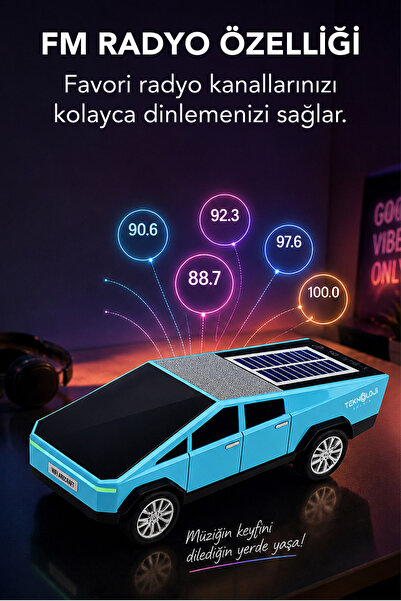 Teknoloji Gelsin WS-699 Cybertruck Model Bluetooth Hoparlör | TWS Stereo | Güneş Enerjili Şarj | USB / TF Kart / AUX / FM Radyo