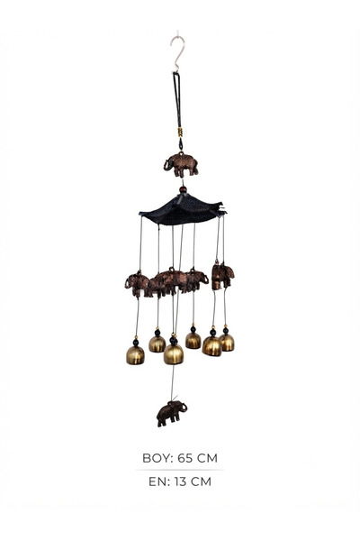 PİRAMİGO Feng Shui Bronz Detaylı Metal Rüzgar Çanı 65x13 cm