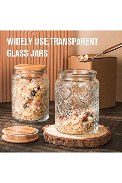 KASTWAVE Vintage Glass Jar with Lid, 24oz Food Storage Containers 2 Pack Clea...