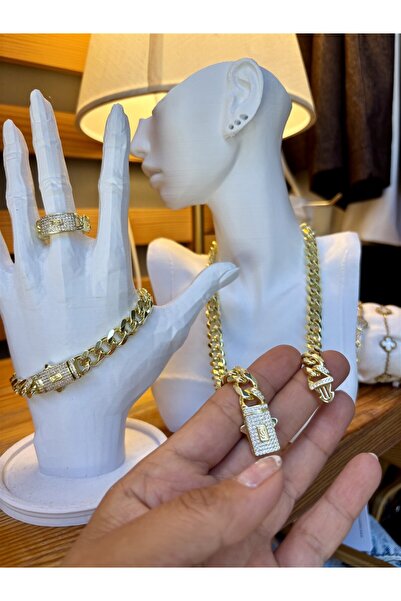 Gözde Tasarım Butik KADIN GOLD ALTIN RENGİ ALTIN KAPLAMALI ÇELİK KOLYE BİLEKL...