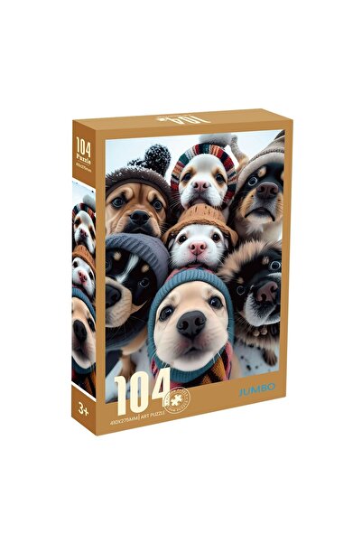 OEM Puzzle Jumbo cu 104 piese: Cățeluși în căciulițe și eșarfe tricotate - Pe...