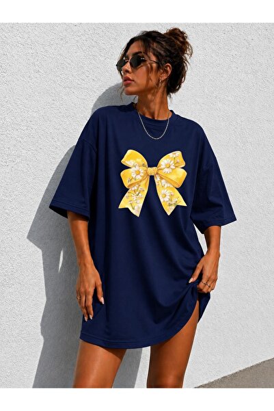 classy moda Tricou tunică extra lungă, supradimensionată, cu imprimeu cu pang...