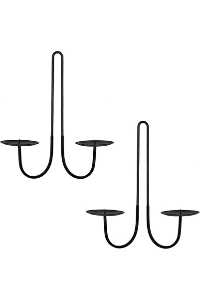 KASTWAVE Double-Armed Iron Candle Holders – Set of 2 Black Metal Wall Sconces...