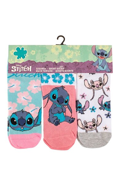 Disney Șosete scurte Stitch, pachet de 3 - Albastru, Roz și Alb