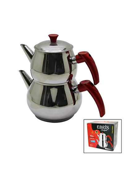 Marsilyan Family Large Size Steel Teapot Set Top Piece: 1.2Lt - Bottom Piece:...