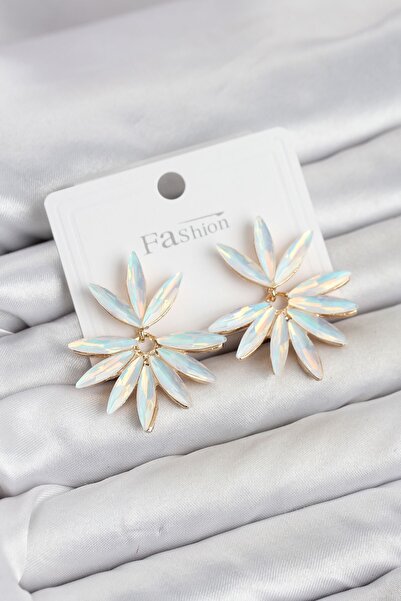 Clariss White Color Crystal Stone Lotus Model Women's Earrings