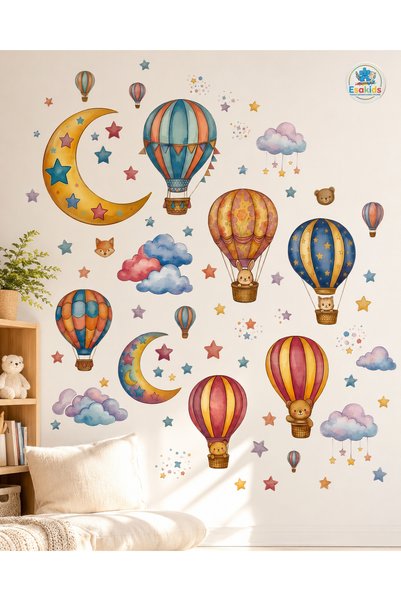 esatoys Gökyüzü Macerası Sıcak Hava Balonları Çocuk Odası Duvar Sticker Seti – 100 × 30 cm
