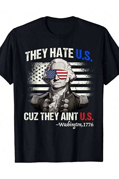 4CR تي شيرت مضحك لعيد الاستقلال الأمريكي الرابع بطبعة "Hate Aint Us George Wa...