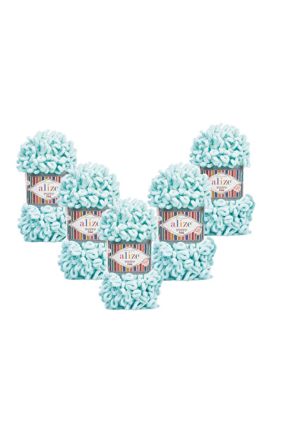 Alize (5 Pieces) Puffy Fine (Thin) Hand Knitting Yarn 5-Pack - 19 Light Mint ...