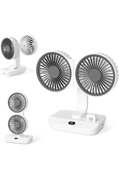 Morvena Picks Ventilator de birou reîncărcabil USB cu două capete cu lumină L...