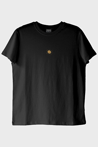 lofux Sun Pattern Embroidery Black T-Shirt - Valentine's Day Couple T-Shirts