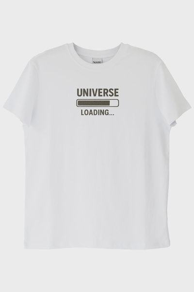 lofux تي شيرت أبيض بطبعة Universe Loading