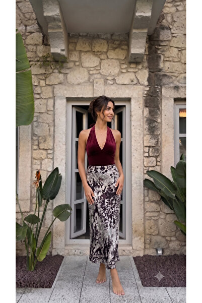 MissVina Fusta maxi din satin Aura, antracit-visiniu, pentru femei 6718