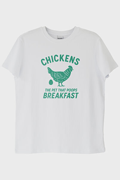 lofux تي شيرت أبيض مطبوع بتصميم THE CHICKENS