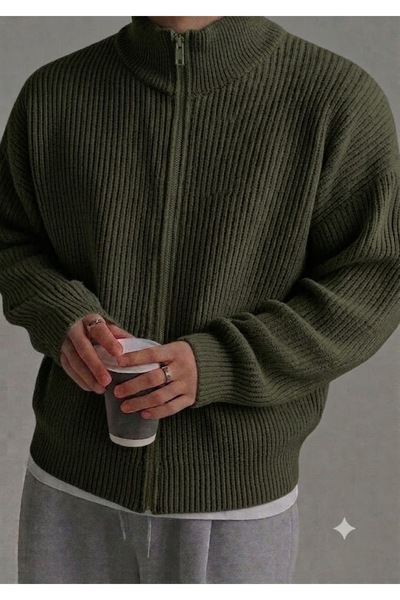 zs zaos fashion Men's Winter Thick Owersize Full Zipper Cardigan Sweater Stan...