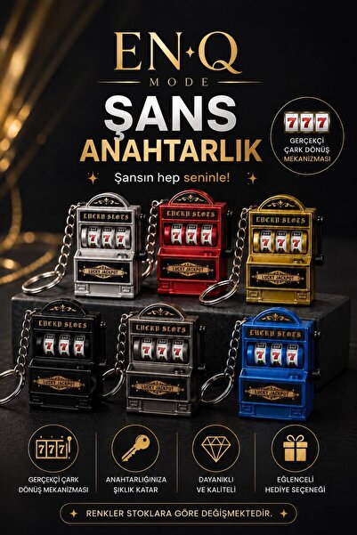 ENQ 777 Mekanizmalı Mini Oyun Makinesi Tasarımlı Anahtarlık | Metal Görünümlü...