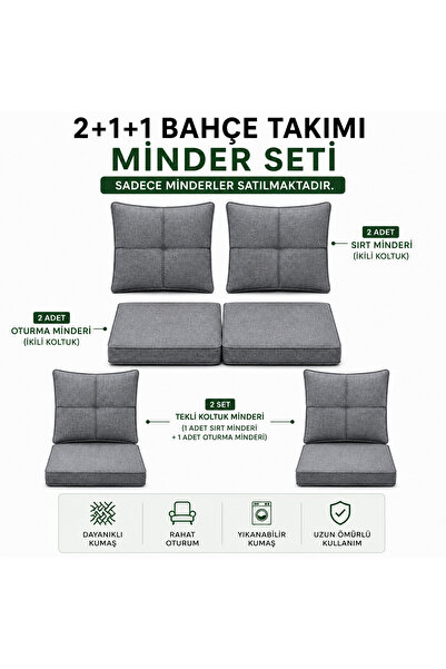 SimHouse Keten Gri Bahçe Takımı Minderi - Çay Seti Minderi