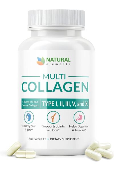 Natural Multi Collagen 180 Protein Capsules - Type I, II, III, V, X Collagen ...