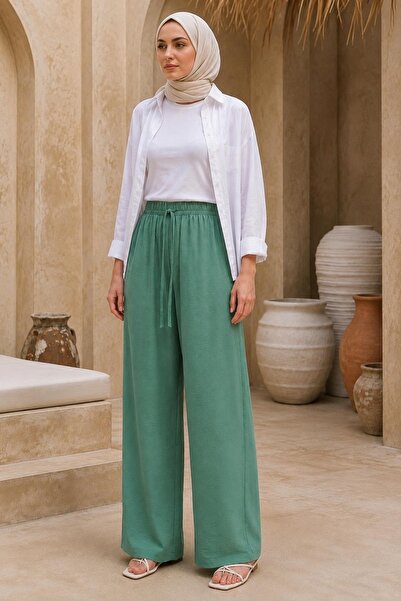 AFVENTE Vera Beli Elastične široke pantalone Çağla Standard