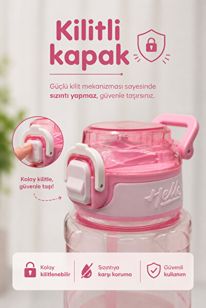 M&B WATER BOTTLE Hello Unicorn Motifli Pipetli Çocuk Matarası - 800 ML Kilitli Kapaklı Askılı Suluk