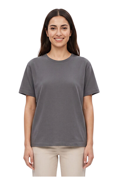 DK DAKSEL Tricou de damă, gri închis, basic, 100% bumbac, cu decolteu rotund,...