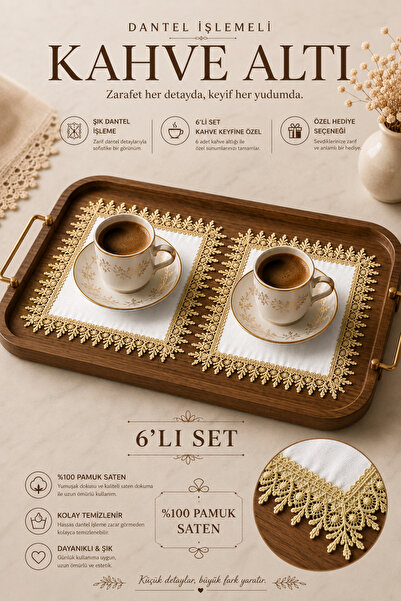 MonoHome Brode Guipure Coffee Side Presentation Napkin & Coaster Set of 6 18X...