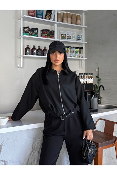 VESS MODA Ženska sezonska bomber jakna sa detaljnim tkanim pojasom