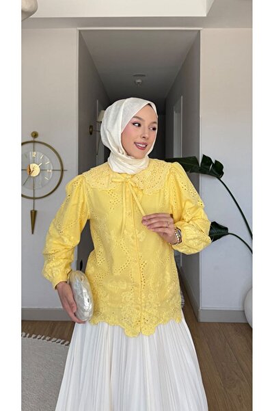 Nes Moda Kadın Bebe Yaka Detaylı Fisto Dantel Tesettür Gömlek Tunik