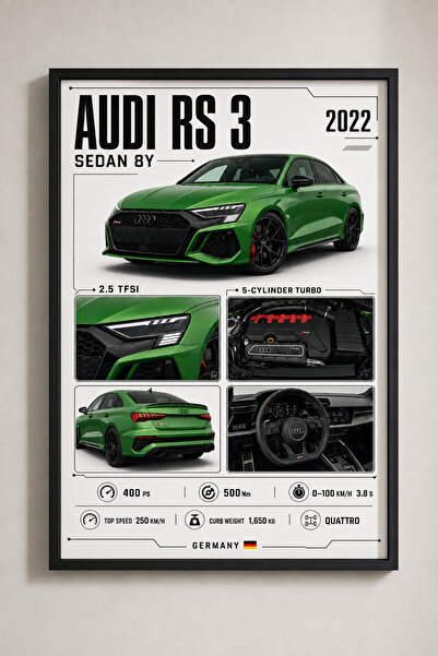 Miutic Print Studio Tablou decorativ auto Audi RS3 cu specificații tehnice, î...