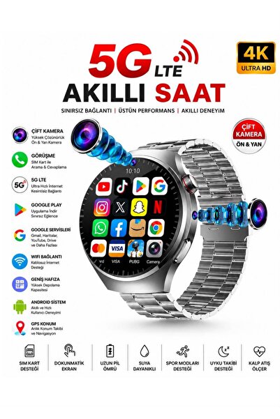 howear N61 SIM Kartlı Android Akıllı Saat AMOLED Ekran Çift Kamera GPS WiFi G...