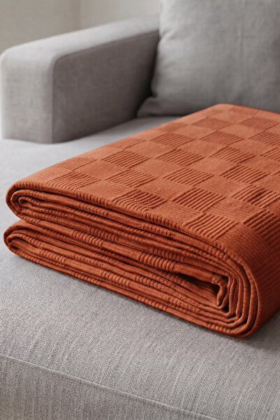 Nart Home %100 Pamuk Dama Desenli Tek Kişilik Pike Kiremit 160x230