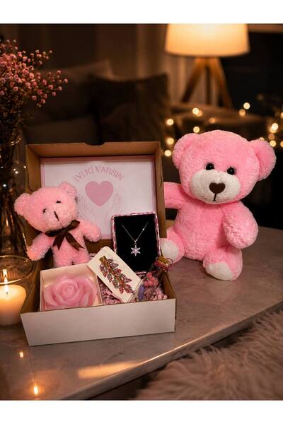 miraybutikhediyelikesya Sevgiliye Hediye Peluş Ayıcıklı Hediye Kutusu Çelik K...