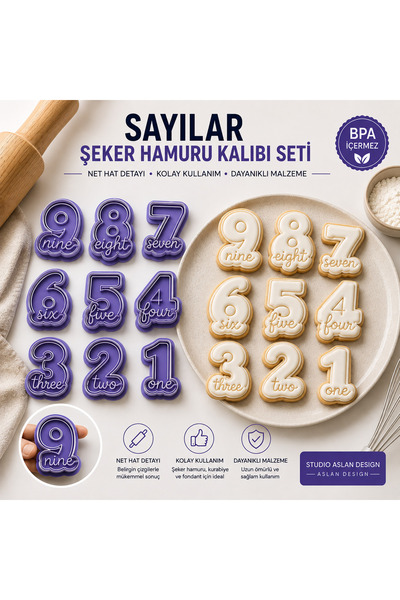 StudioAslanDesign Numbers Sugar Paste Mold Set |   English Lettered Number Co...