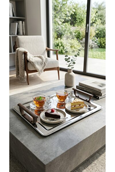 Generic *Stainless Steel Rectangular Serving Tray with Side Handles – 1 Piece...