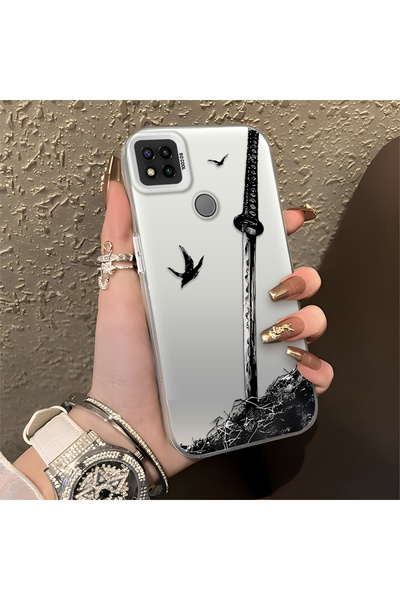 PATTERNOVA Redmi 9C/10A Uyumlu Yüksek kaliteli Katana ve kuş desenli silikon ...