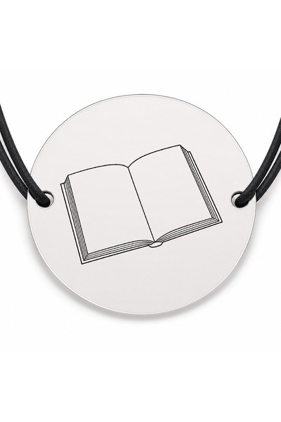 Simoshop Brățară argint 925 cu bănuț gravat carte deschisă, șnur negru reglabil
