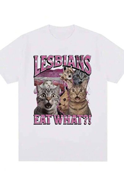k222 Lesbians What Funny Cat Lovers Eat Meme Humor Men Women Fashion T-Shirt ...