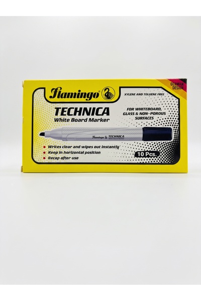 Flamingo Technica White Board Black Marker | Pack of 10 Pieces