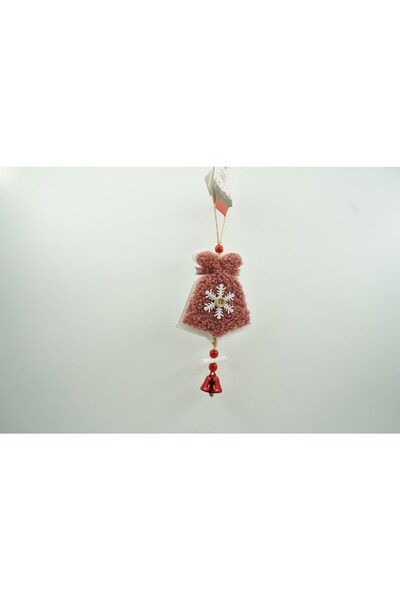 Rao Ornament de Brad Broderie cu Clopot, Roz, Lemn, 18 Cm