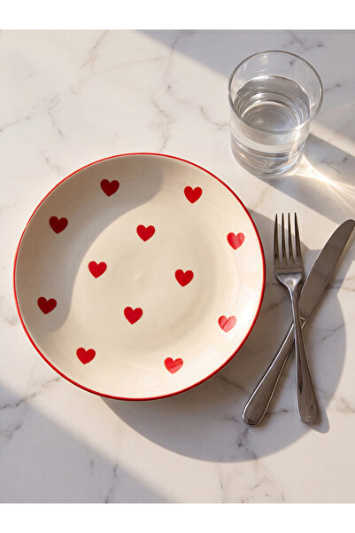 LC Waikiki Rmz Gi̇yi̇m Farkiyla Heart Embroidered Porcelain Cake Plate 21 cm
