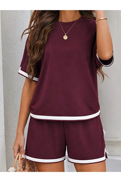 Şeker Portakalım Women's Short Sleeve Crew Neck Stripe Detailed Viscose Two-T...