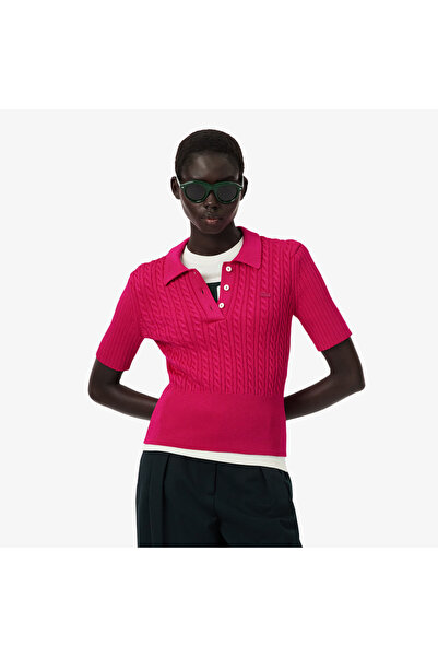 Lacoste FW25 RUNWAY Kadın Kısa Kollu Polo Yaka Pembe Triko