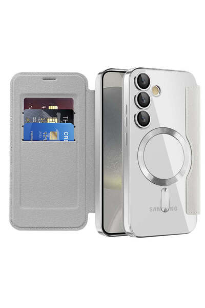 Techsuit Case for Samsung Galaxy S24, SmartMag Book Case, blue - grey