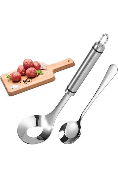 STARSTAR Stainless Steel Non-Stick Meatball Scoop with Oval Drain Holes, Inte...