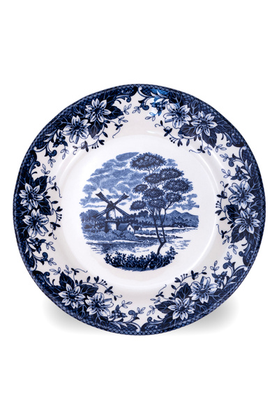 Claytan Earthenware Classic Blue Windmill & Floral Pattern Salad Plate, 8.1 I...