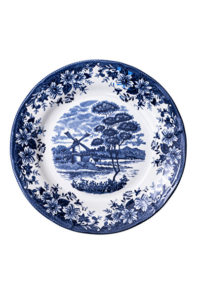 Claytan Earthenware Classic Blue Windmill & Floral Pattern Dinner Plate, 10.2...