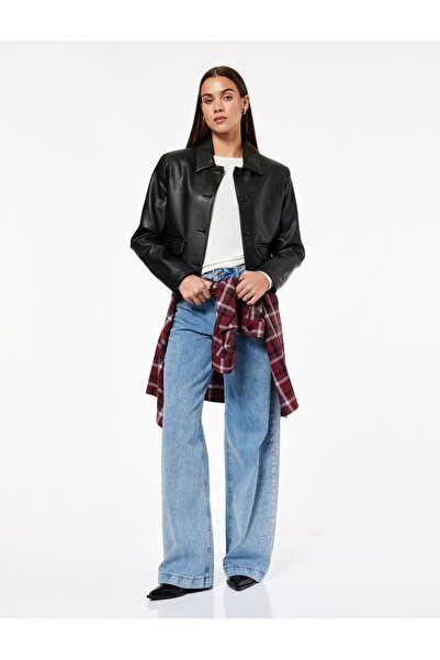 Koton Pamuklu Normal Bel Taş Detaylı Geniş Paça Jean Pantolon - Wide Leg Jeans
